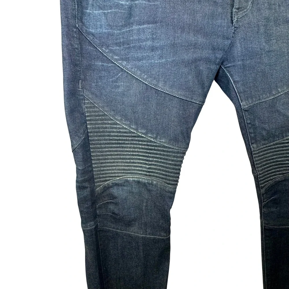 True Religion Rocco Relaxed Skinny‎ Jeans Mens 40 Dark Indigo Moto Ribbed Denim